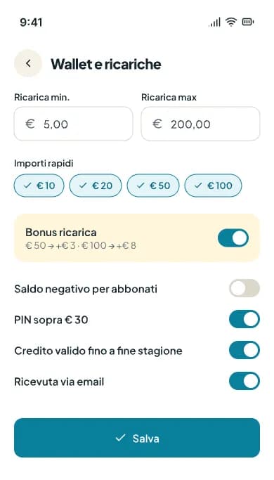 Impostazioni del wallet sul telefono
